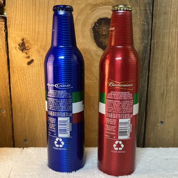 Lot of 2 Cinco de Mayo Aluminum Bottles Bud Light Blue Budweiser Red - Picture 3 of 10